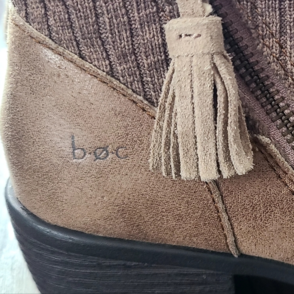 b.o.c. Taupe Ankle Boots with Knit Cuff and Tassel - Picture 3 of 6
